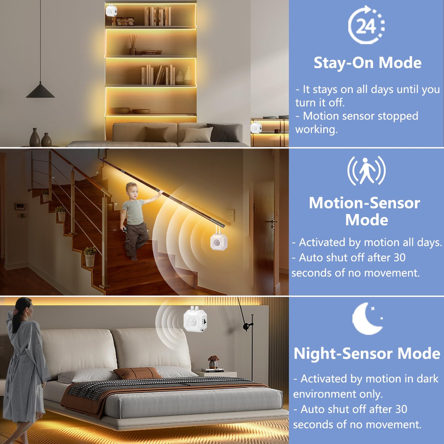 HOUHUI Motion Sensor Light Indoor Under Bed Lights, 16.4Ft Dimmable Motion Activated LED Strip Lights for Bedroom, Warm White USB Under Cabinet Lights