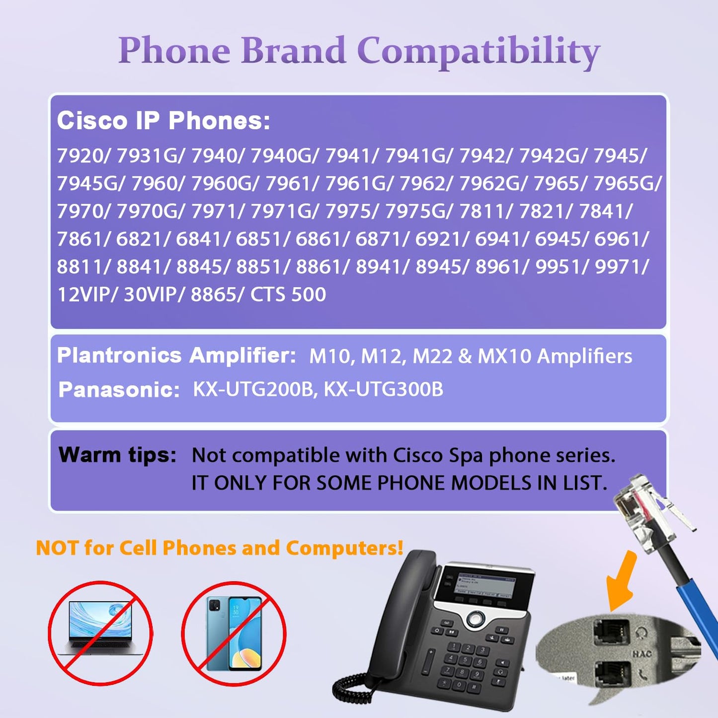 Callez RJ9 Phone Headset with Noise Cancelling Mic & Mute Switch, Corded Telephone Headset for Cisco 8851 8845 8841 8811 7965 7962 7945 7941 7841 7821