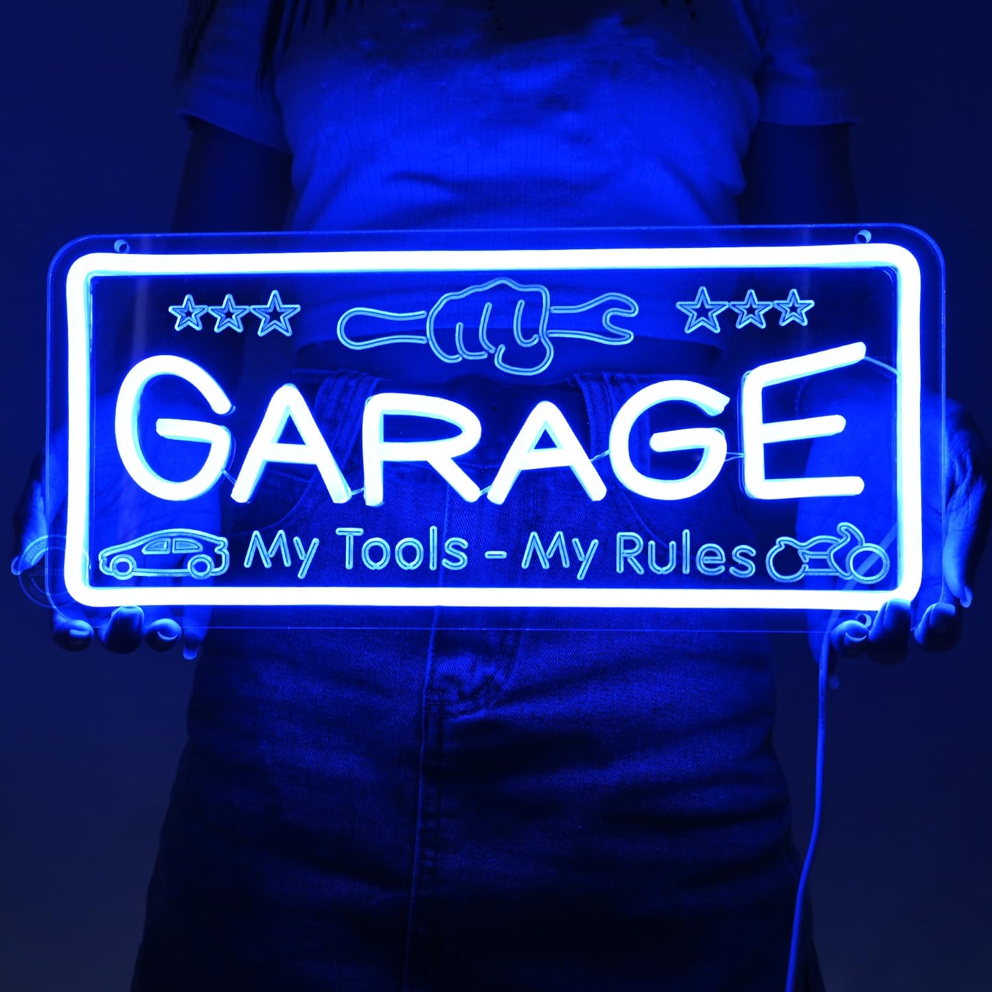 Britrio Blue Garage Neon Sign for Man Cave Garage Tool Room Shop Wall Art Sign Decoration Father's Day Christmas Birthday Gift for Dad Husband 5V USB