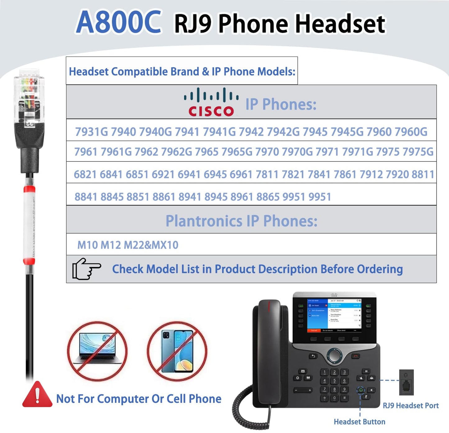 Arama Phone Headset for Cisco Landline, Noise Canceling Microphone Mute Switch Telephone Headset Compatible with Cisco IP-7821 7841 7942G 7931G 7940