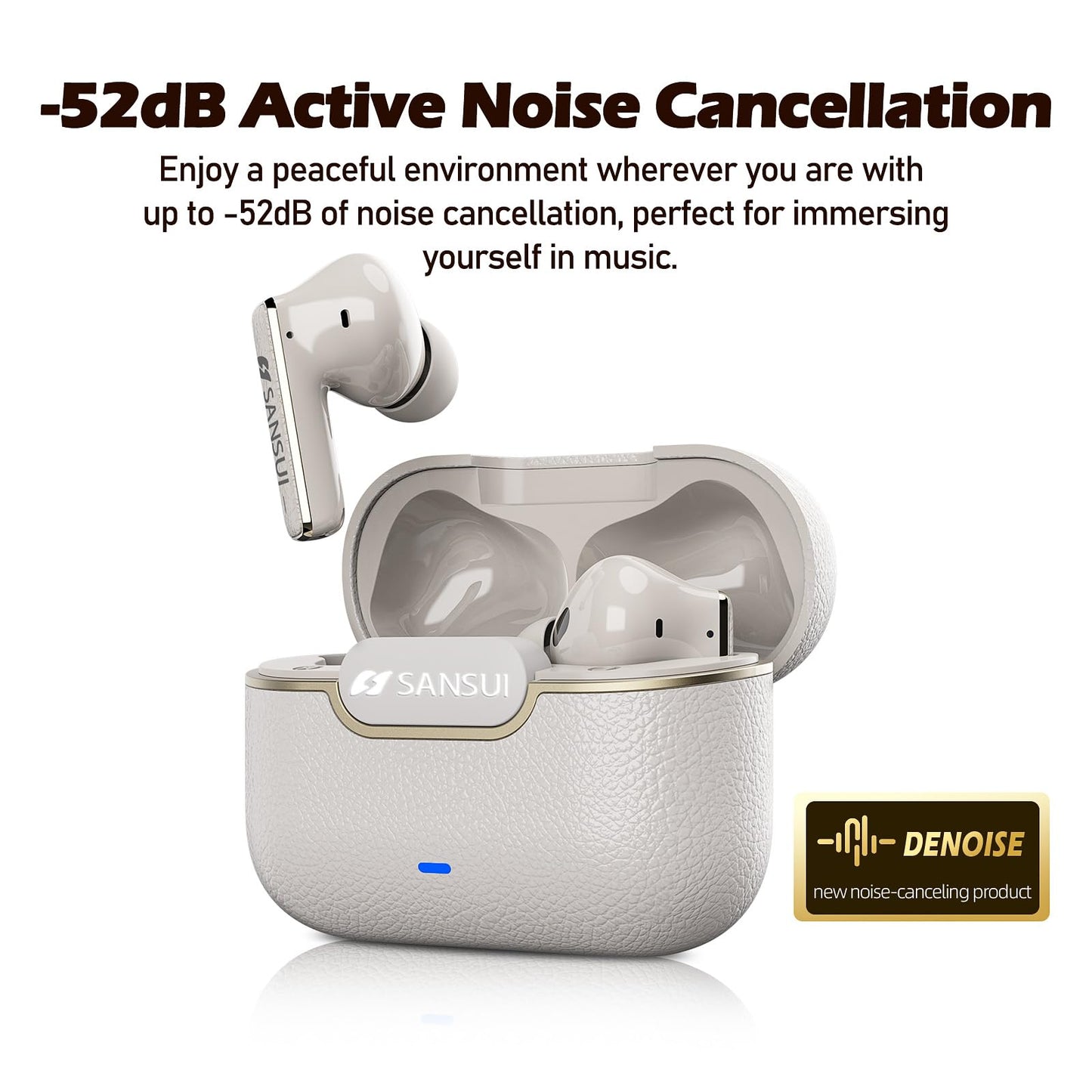 SANSUI Earbuds Wireless Bluetooth 5.4,ANC Noise Cancelling IPX4 Waterproof Stereo Headphones,up to 28 Hours of Battery Life,Deeper Bass,ENC Mics,W28