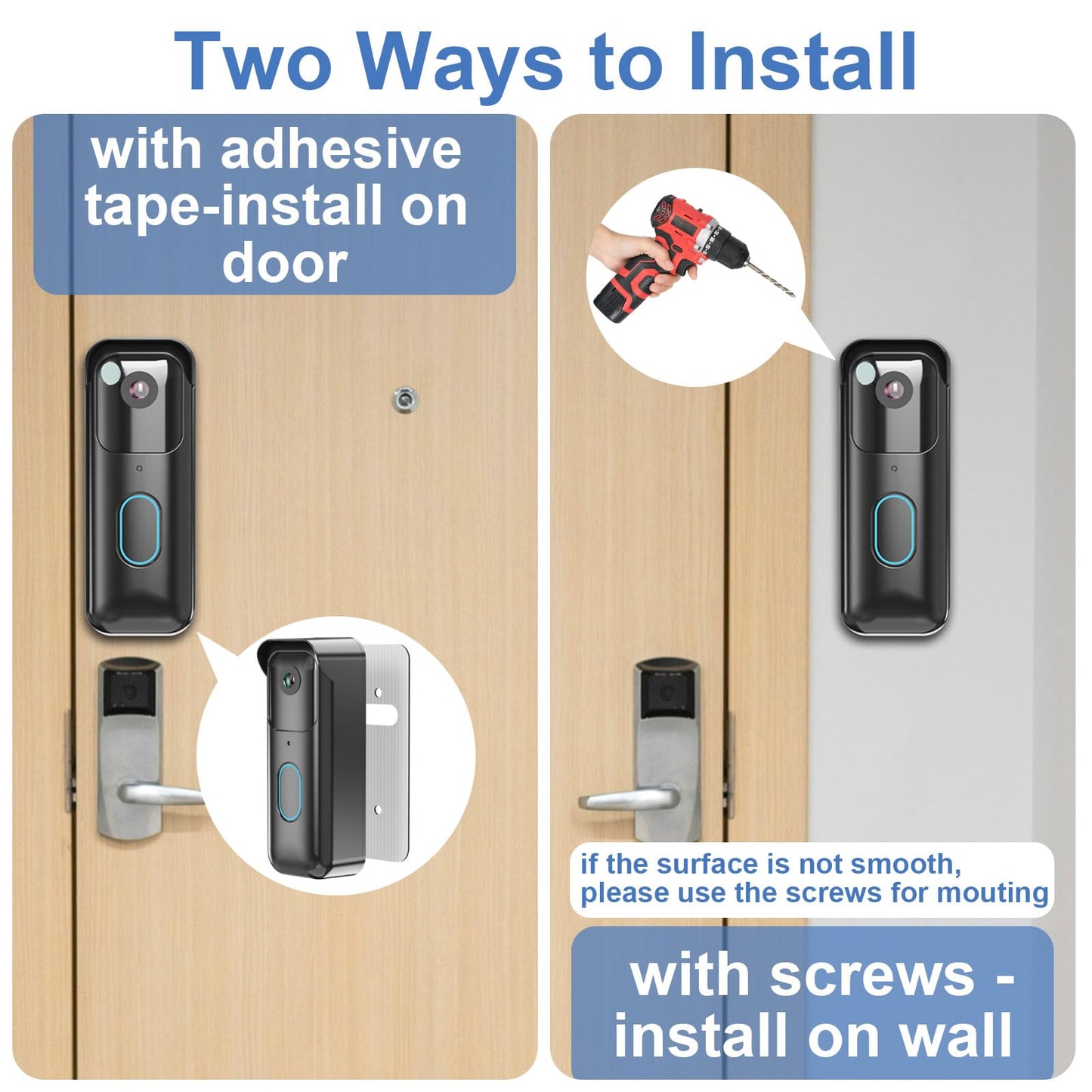 No-Drill Adhesive Doorbell Mount Compatible with Blink Doorbell (2nd Gen), Door Mounting Holder Bracket Accessories, Not Block Motion Sensor
