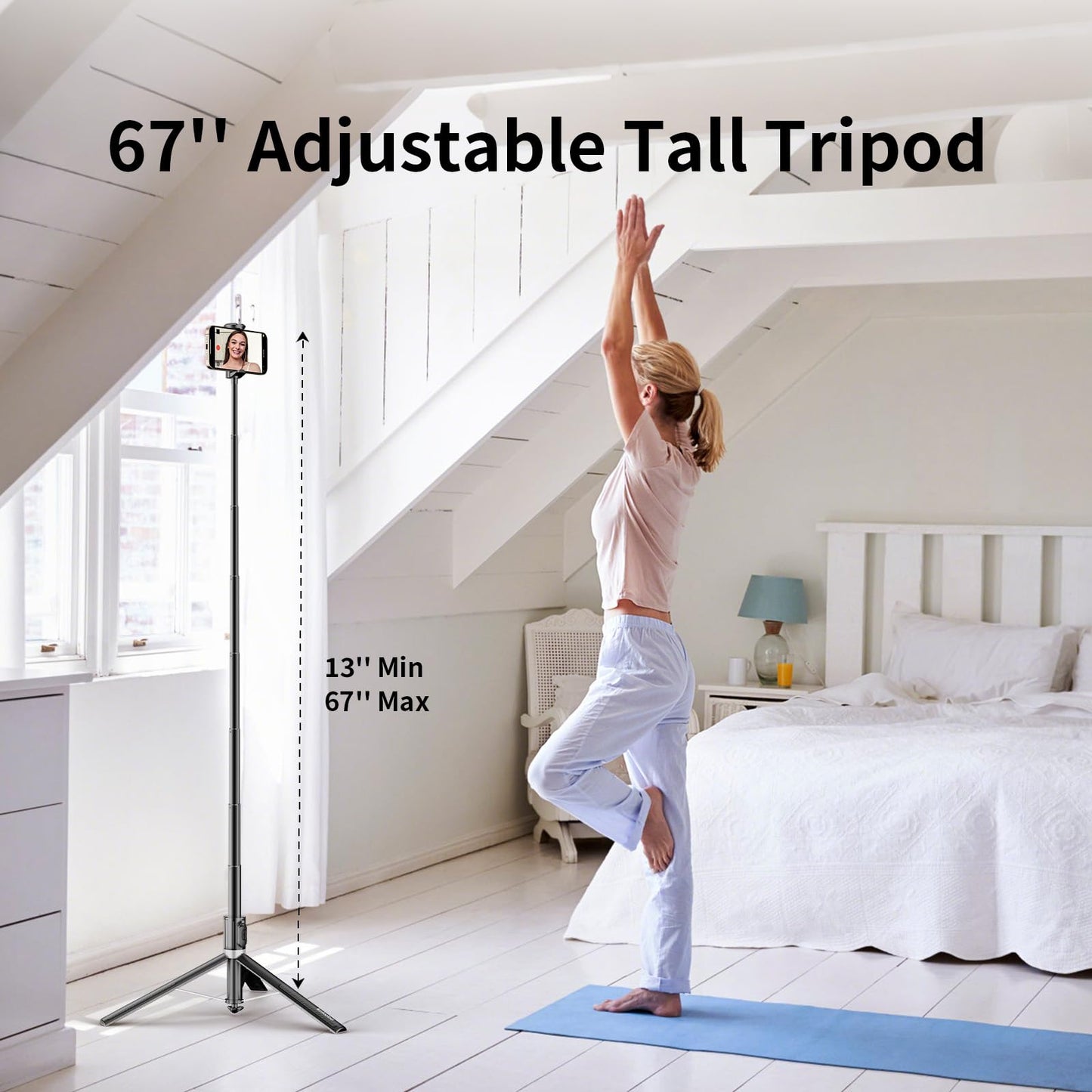 KOLOOBO 67'' Automatic Phone Tripod, Auto-Open Selfie Stick for iPhone with Remote, 360° Rotatable Extendable Phone Stand for Video Recording Vlog