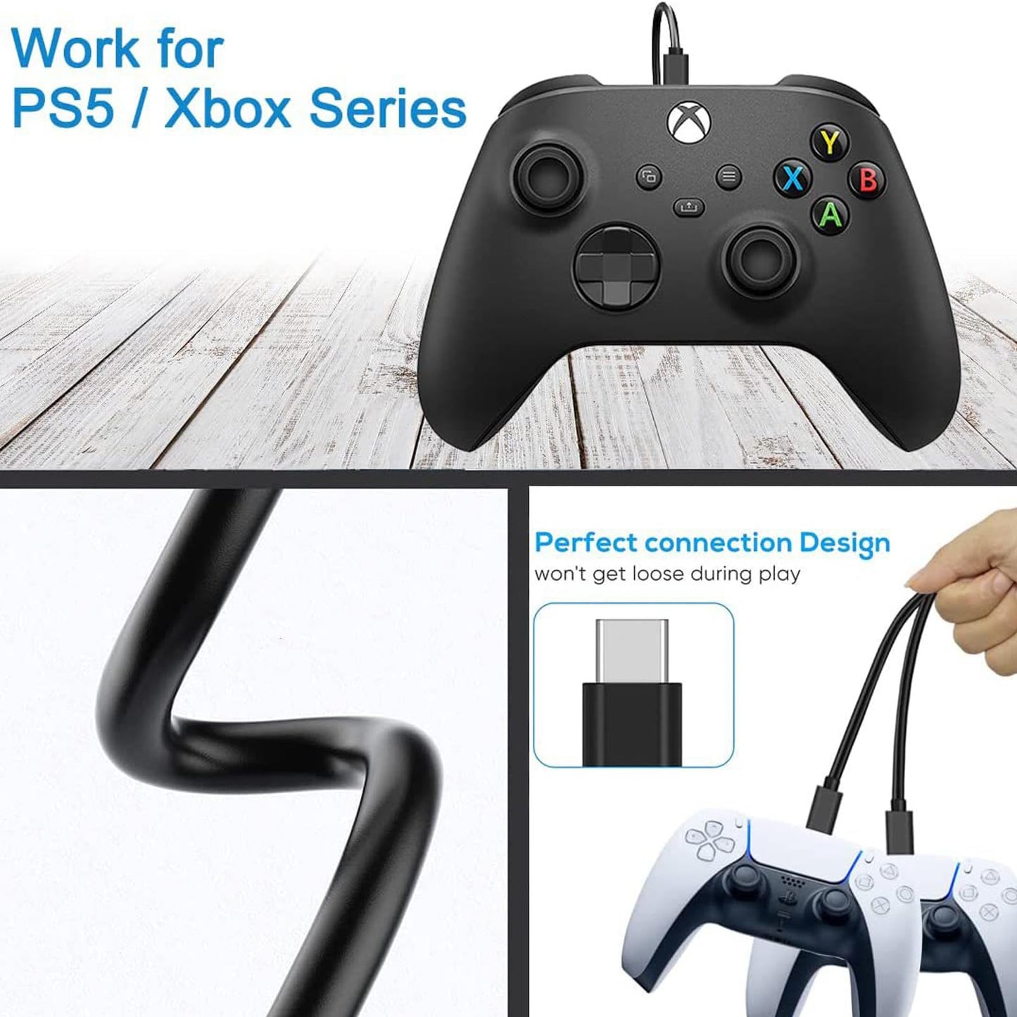 Charger Charging Cable Cord USB C for Xbox Series S/X and Xbox Elite Controller Series 2 Charging Cable,PS5 Controller Wire PS5 Dual