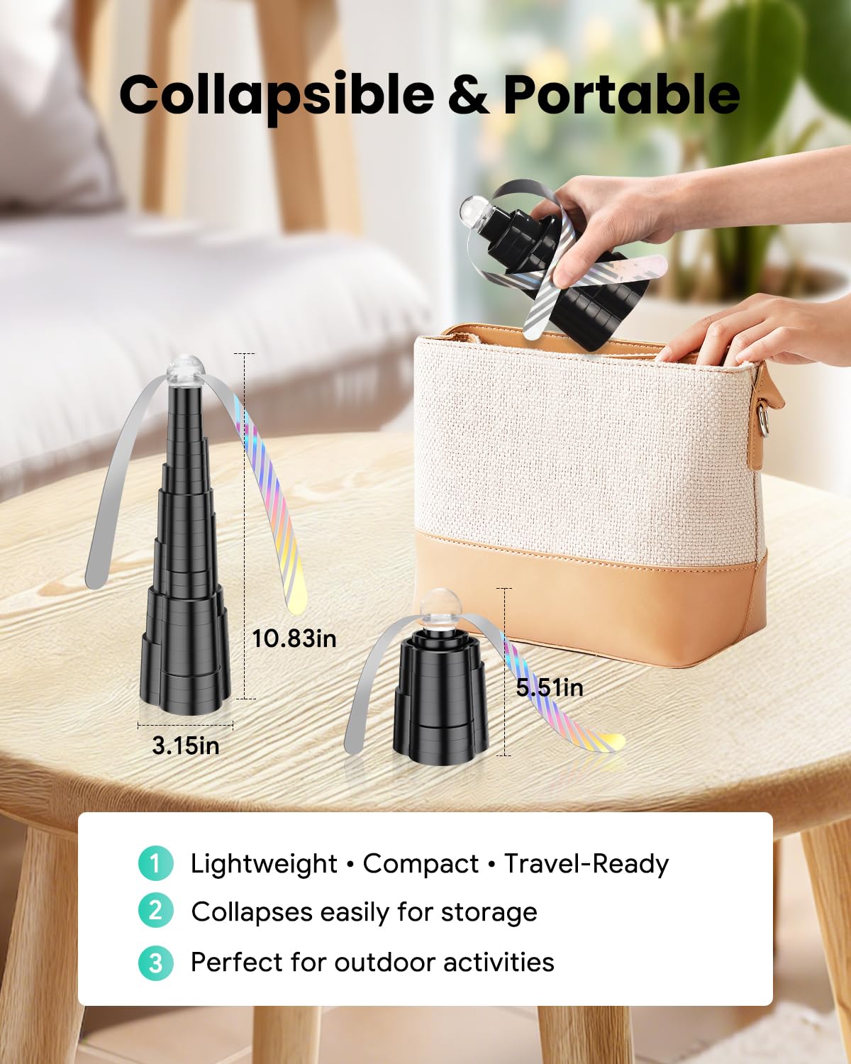 Fly Fans for Tables, Rechargeable Fly Fan Table Top Fan with LED Light, Fly Spinner with Soft Holographic Blades for Picnic, Restaurant, Party, Home