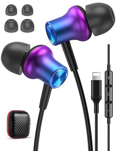 iMangoo Design for Apple MFi-Certified Wired Earbuds for Lightning Headphones Magnetic Wire Earphones Corded with Microphone Volume Control for iPhone