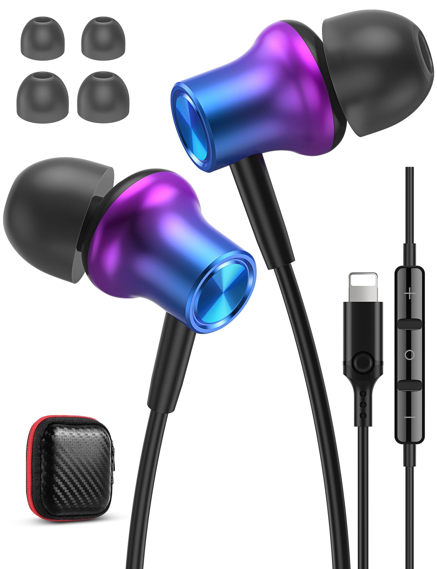 iMangoo Design for Apple MFi-Certified Wired Earbuds for Lightning Headphones Magnetic Wire Earphones Corded with Microphone Volume Control for iPhone