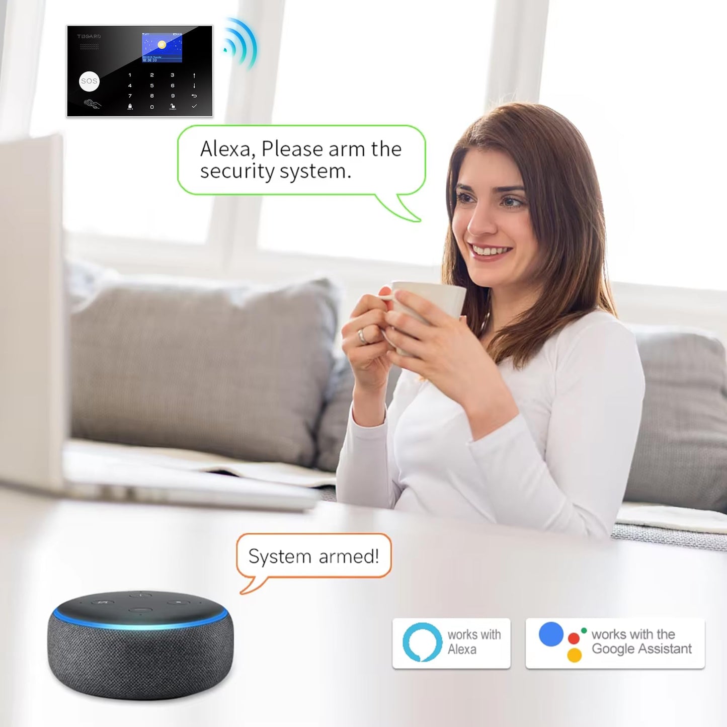 Alarm System with Phone APP Alert,DIY WiFi Home Security Alarm System,12pcs Kit Motion Detector,Door Sensor,Remote Control,Siren,Compatible with Alexa