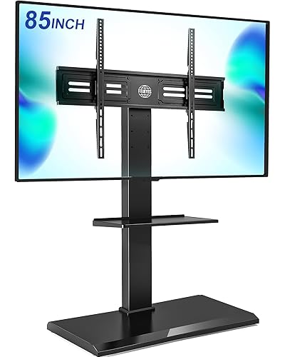 FITUEYES Floor TV Stand Iron Base with Swivel Mount for 50-85 Inch Large LCD/LED TVs Adjustable Shelf Tall Corner TV Stands for Bedroom and Living