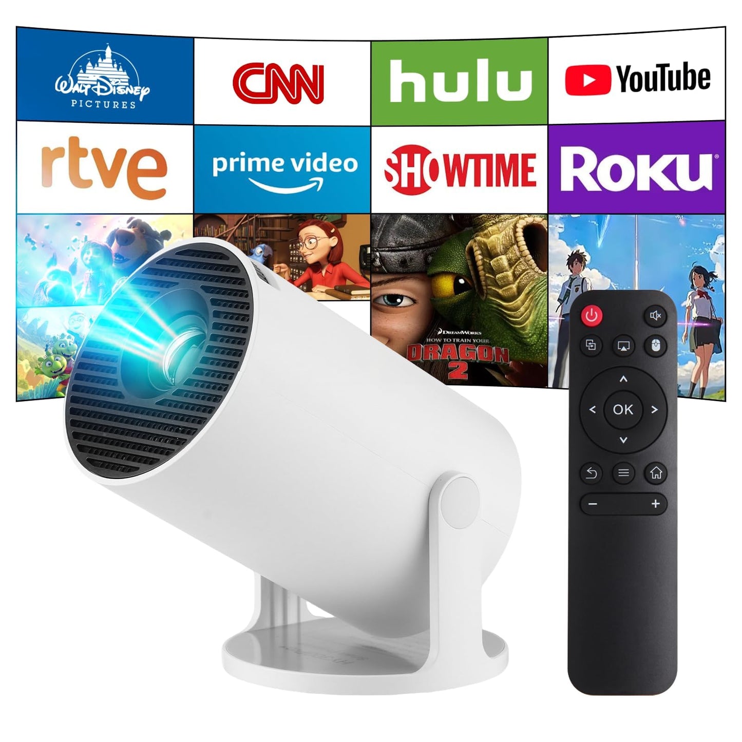 Mini Projector,Upgraded Smart 4K Projector with Wifi 6 and Bluetooth 5.4,Portable Projector with Android 14, Automatic Keystone Correction,180