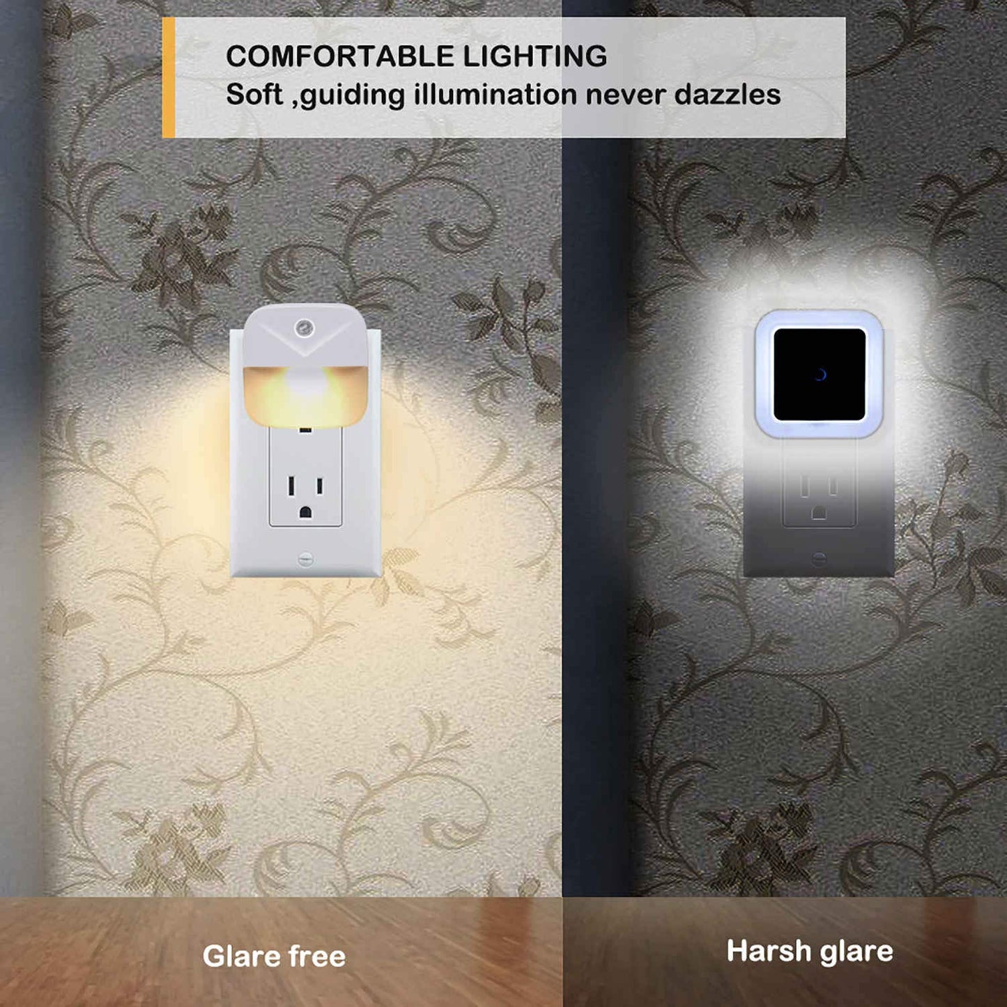 Uigos LED Night Light Plug in with Dusk to Dawn Sensor, Auto On Off Nightlight for Bedroom Bathroom Hallway Stairs Kitchen, Warm White Glow, Energy