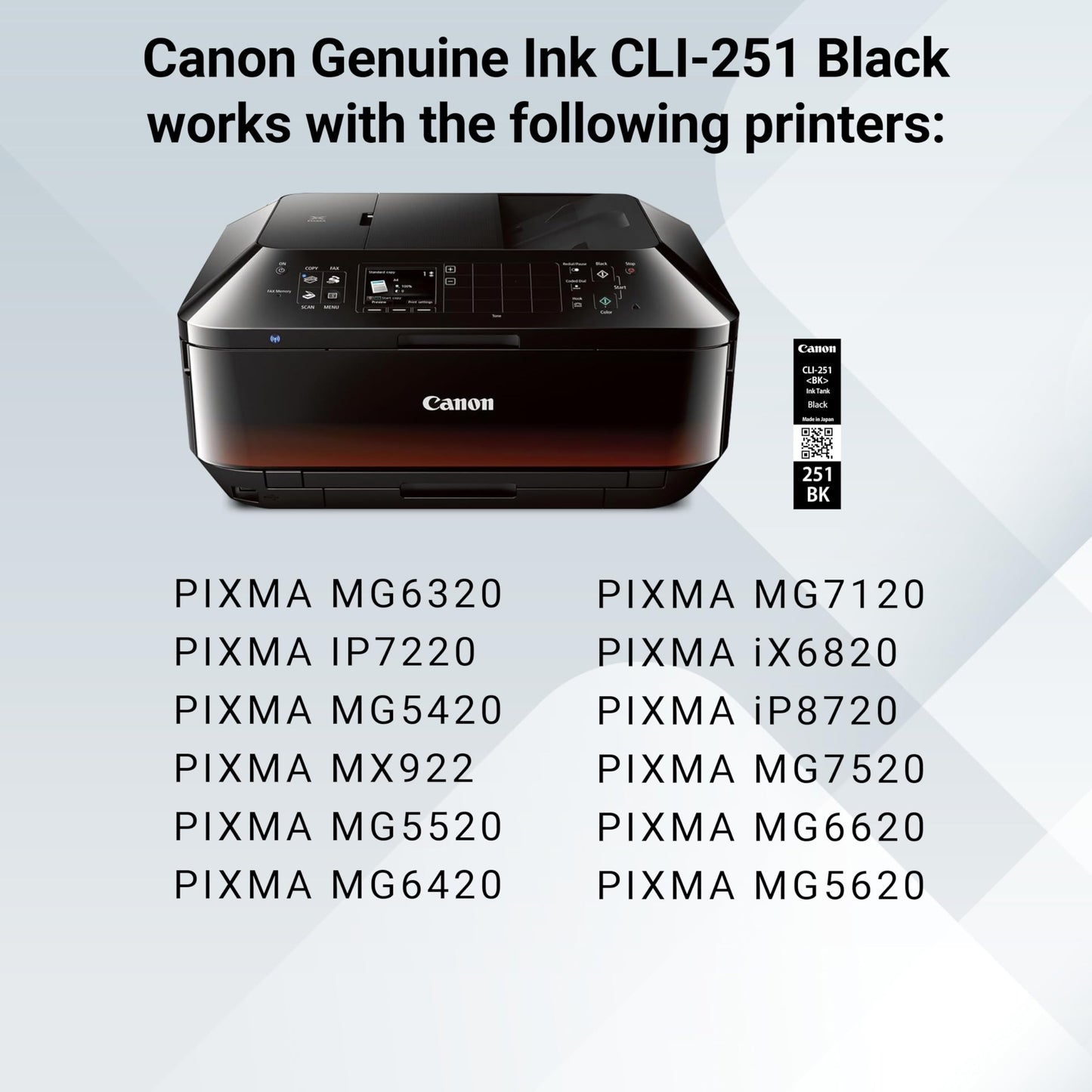 Canon CLI-251 Genuine Black Ink Tank, Compatible with MG6320, IP7220 & MG5420, MX922, MG5520, MG6420, MG7120, iX6820, iP8720, MG7520, MG6620,