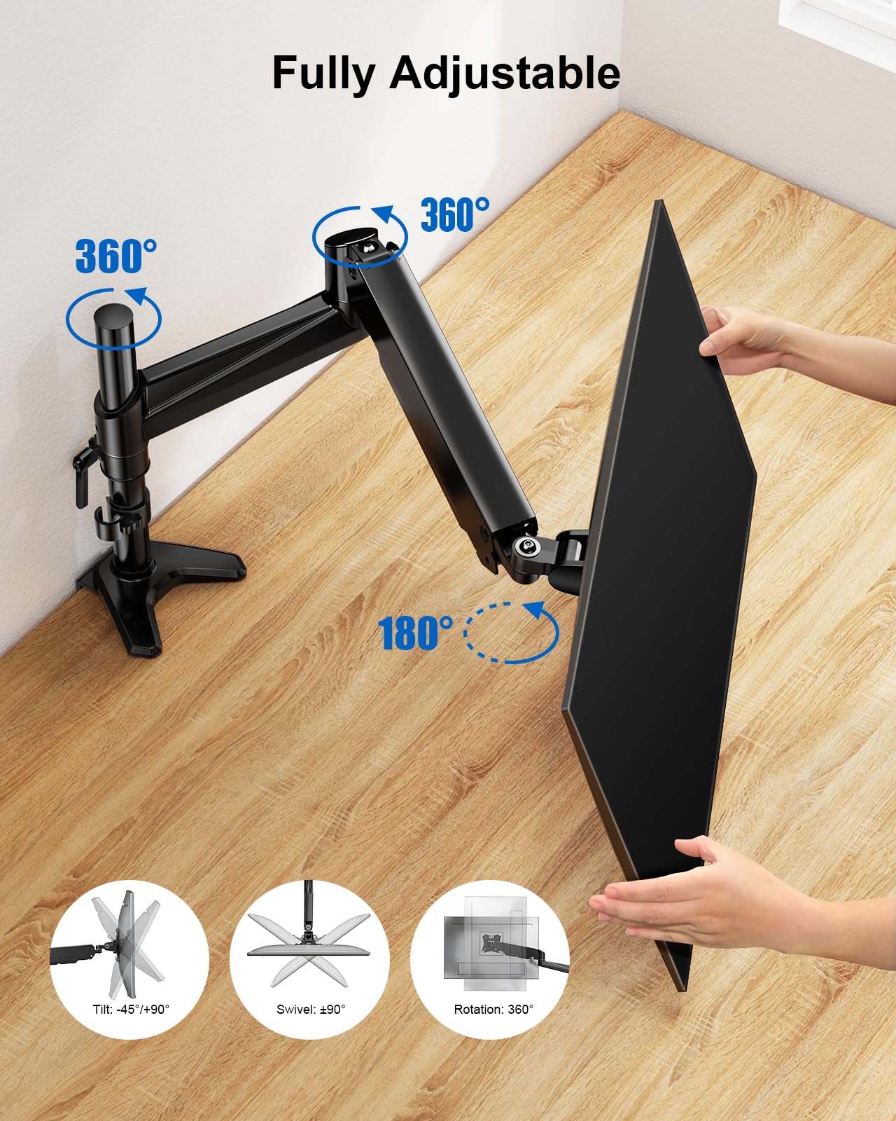 ERGOAV Single Monitor Desk Mount, Adjustable Monitor Stand Fits 13-34? Monitors up to 17 lbs, Tilt, Swivel, and Height Adjustment, Desk Clamp