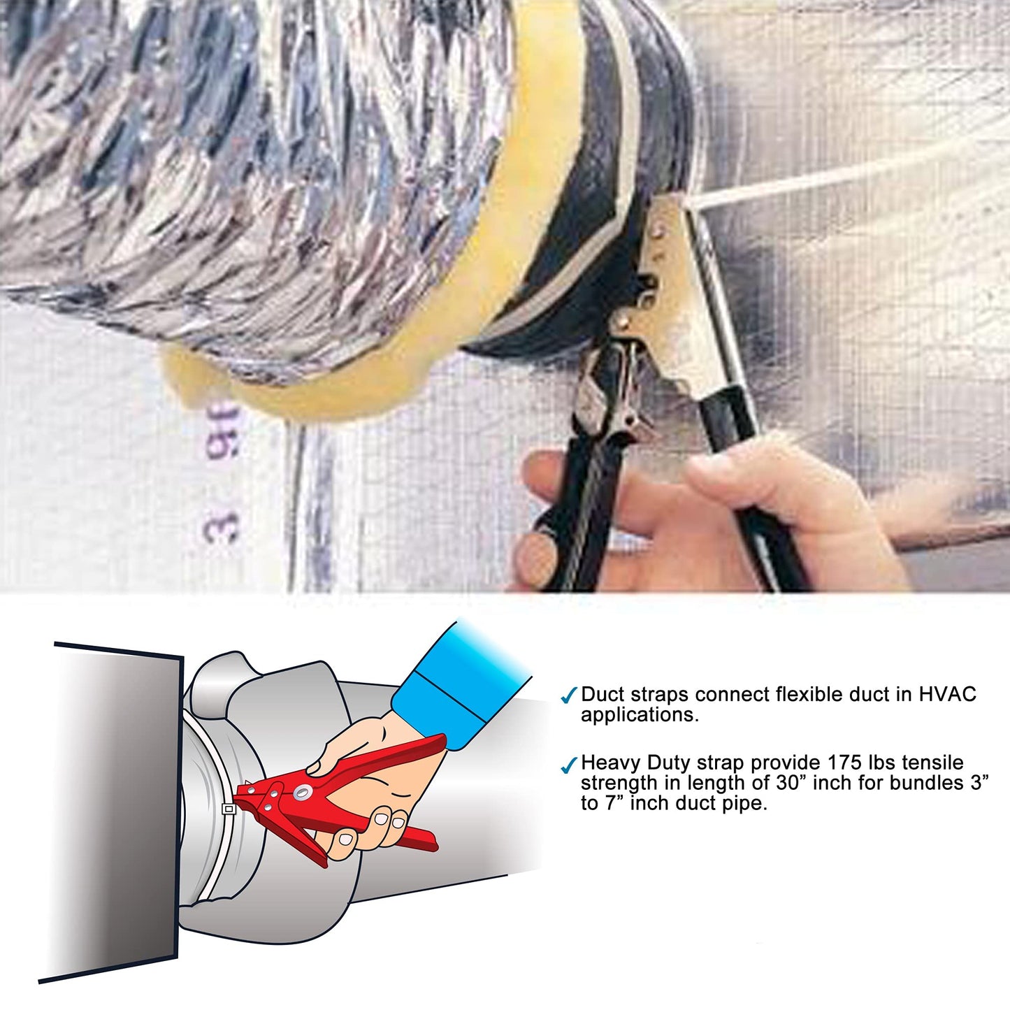 Wideskall® 12 Pieces 30" inch Extra Long x 0.35" inch Heavy Duty White Nylon Cable Zip Ties HVAC Duct Straps UV Stabilized for Outdoor work