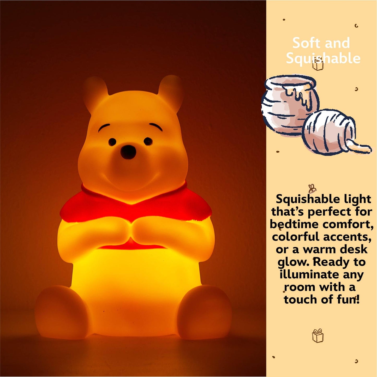 Disney Winnie The Pooh Squishy Mood Night Light 6" LED Soft Mood Lamp for Decor, Kids Bedrooms, Collectors & Gift Giving