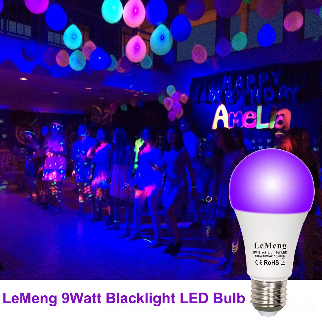 Black Light Bulb 9W LED A19 Blacklight E26 Base 120V UVA Level 395-400nm