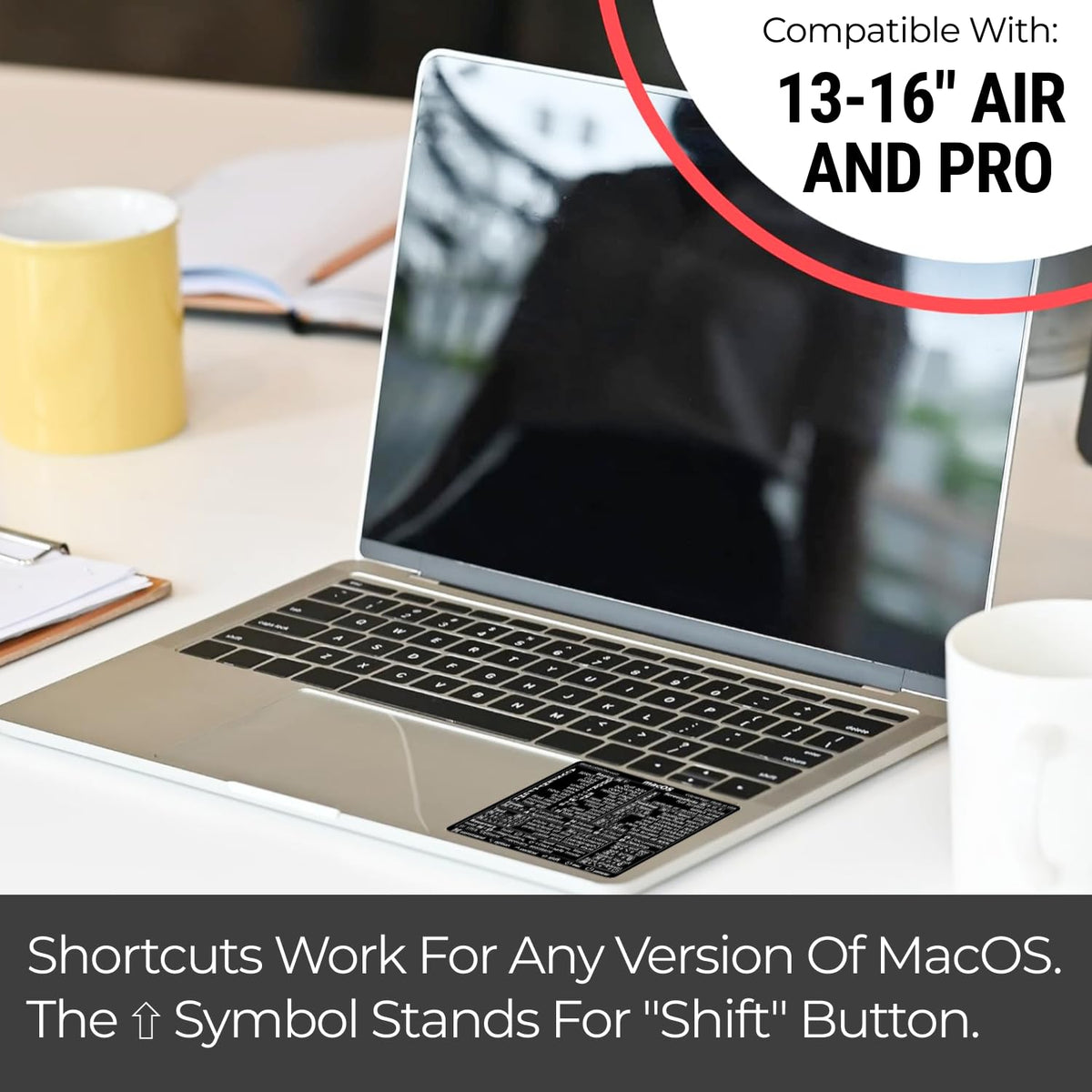 Synerlogic (10pcs) Mac OS Shortcuts Sticker for Air/Pro | Keyboard Stickers for macOS | Laminated Vinyl MacBook Cheatsheet | MacBook Shortcuts 2026