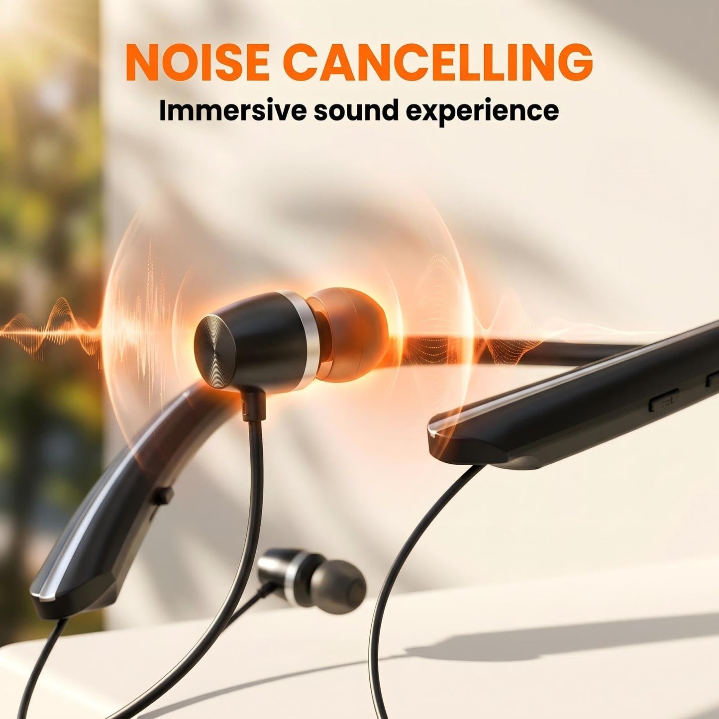Qeapaue Bluetooth 5.3 Neckband Bluetooth Headphone, Sweat Resistant Noise Cancelling Stereo Headphones, and Retractable Ear Tips for Music