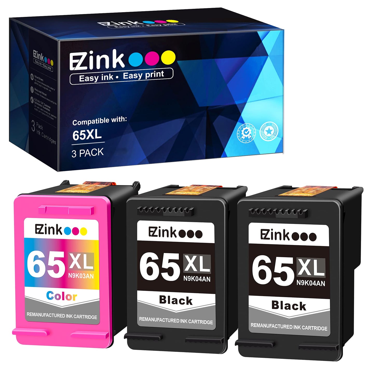 E-Z Ink (TM Remanufactured Ink Cartridge Replacement for HP 65 65XL 65 XL to use with Envy 5055 5052 5058 DeskJet 2622 2624 2652 2655 3752 3755