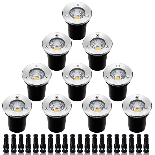 ELEGLO Low Voltage Landscape Lighting,LED Well Light Outdoor 12-24V AC/DC In-Ground Lights IP67 Waterproof Warm White Paver Lights with Wire Connector