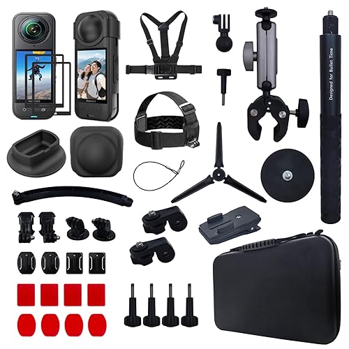EIOYUMY Accessories Kit for Insta360 X5 / X4 Camera, Including Magnetic Mount, Selfie Stick, Tripod, Chest Strap, Headband, Bicycle Clip, Suitcase