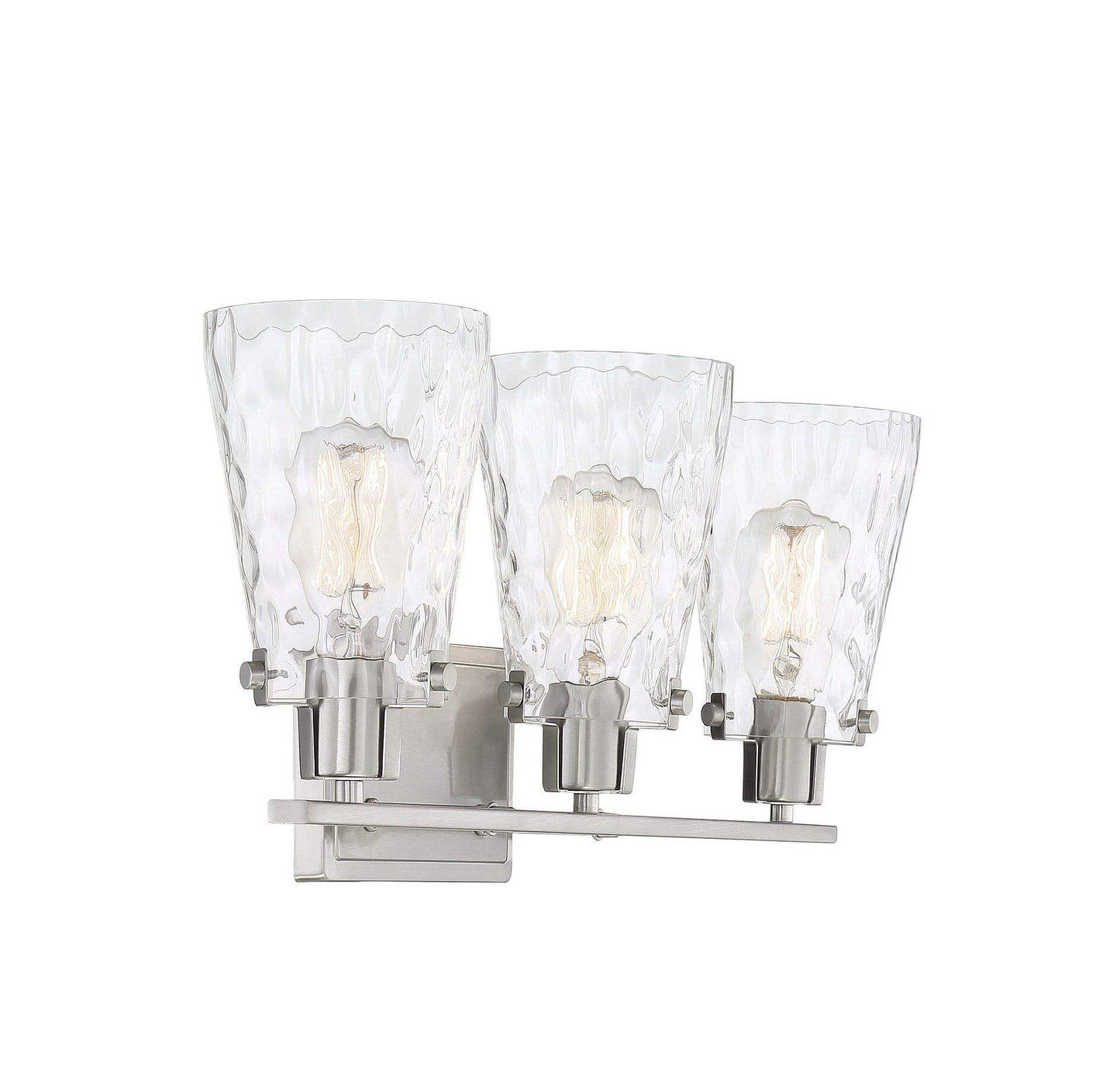 Savoy House 8-4508-3-SN Vaughan Modern Clear Water Glass Bathroom Vanity Wall Light, 3-Light 180 Total Watts, 9" H x 24" W, Satin Nickel