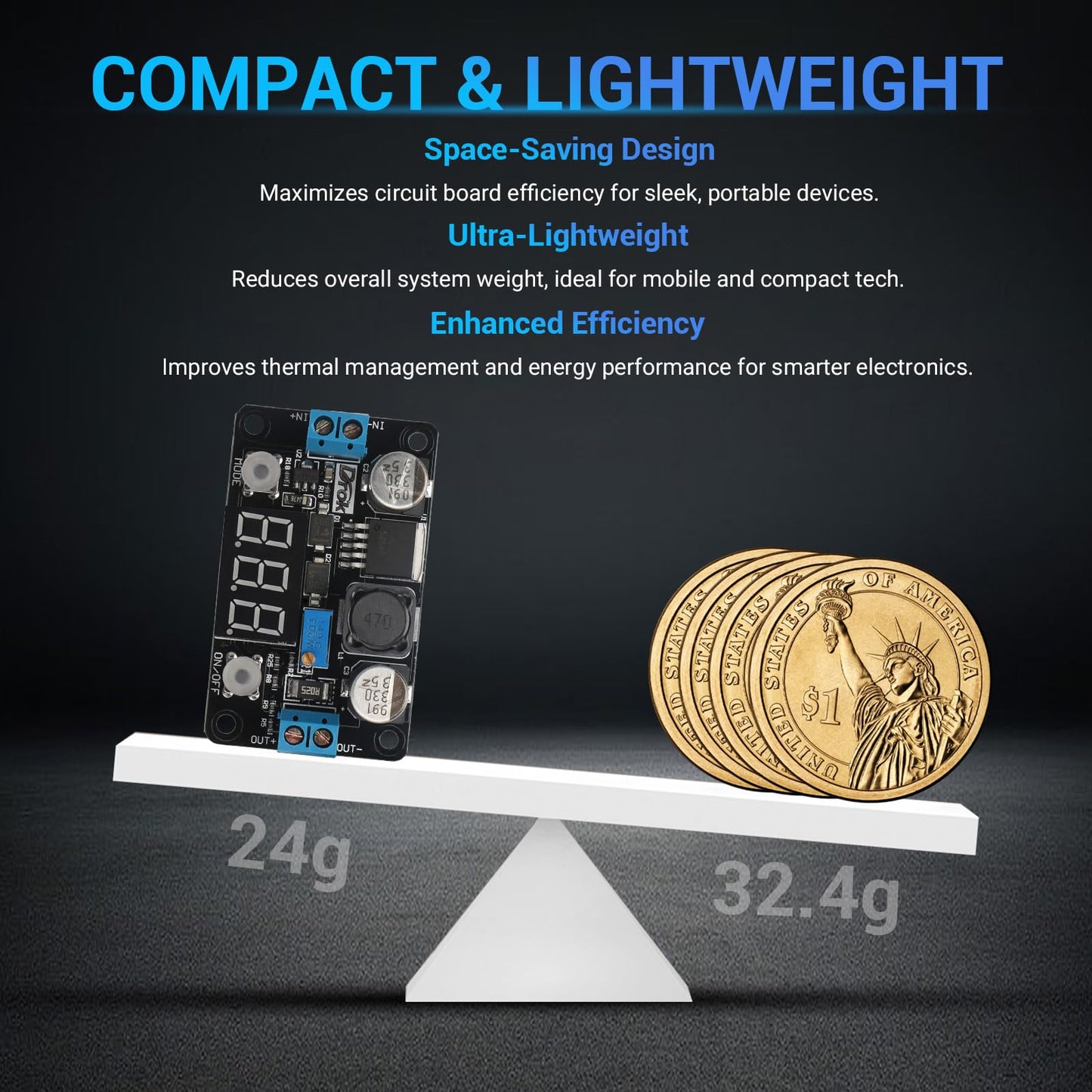 DROK Buck Converter 24v to 5v, DC 4-32V to 1.25-30V 3A Adjustable Step Down Module, LM2596 Voltage Regulator Board, 12V to 5 V LED Power Supply…
