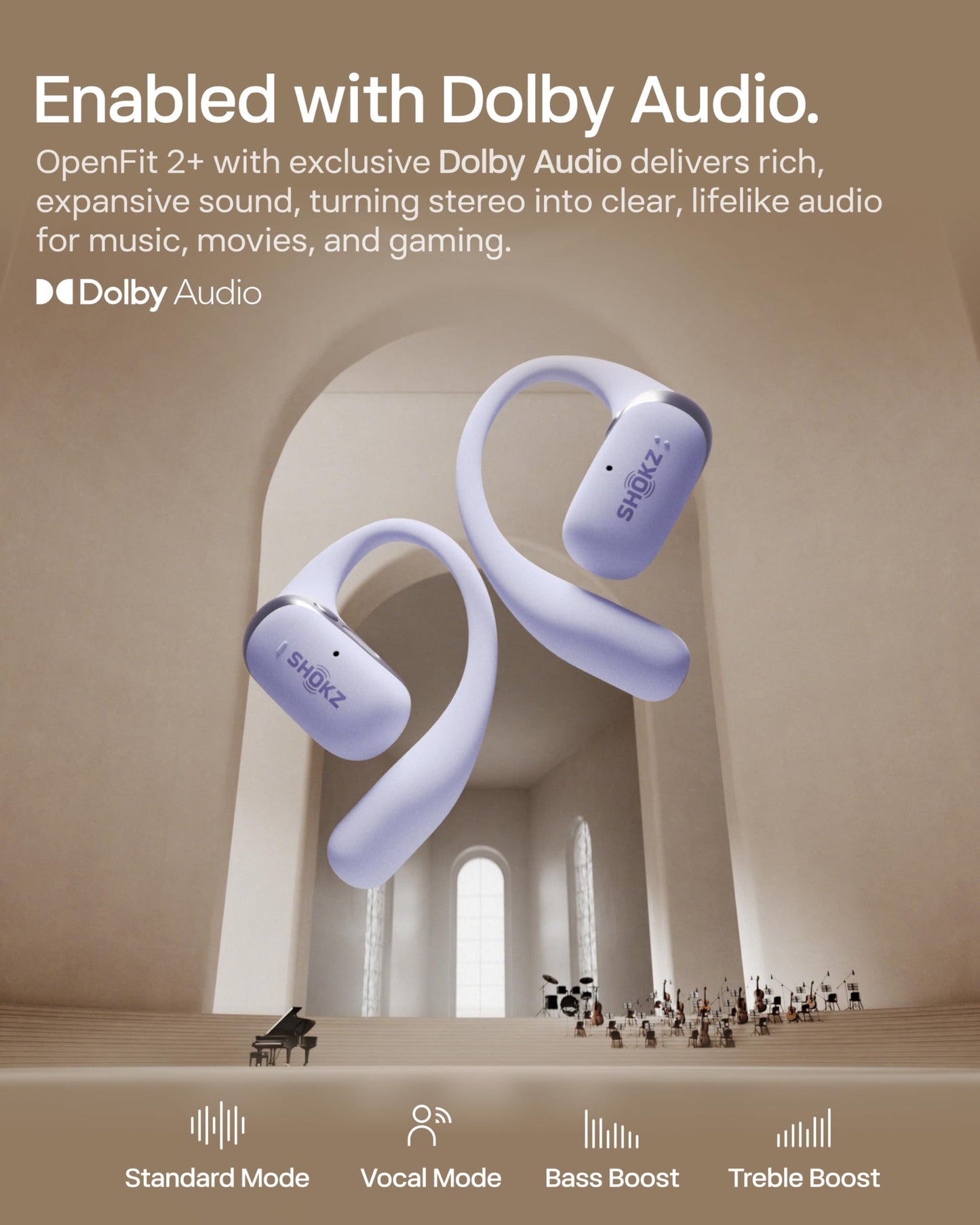 SHOKZ OpenFit 2+ Open-Ear Earbuds, Purple, Dolby Audio,Wireless Charging