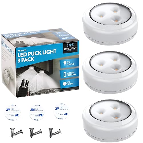 Bright Evolution Under Cabinet Lights - Battery Operated Cabinet Lighting with Tap Technology - LED Puck Lights for Kitchen - Stick On Illumination