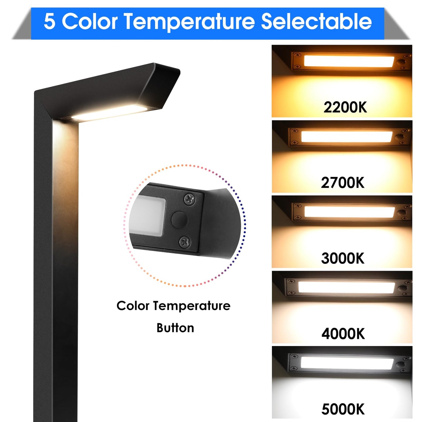 Energetic 5CCT Low Voltage Landscape Lights, 5W 200LM IP65 Waterproof LED Pathway Lights, 50000 Hrs, Outdoor Landscape Lighting, Square Modern Side