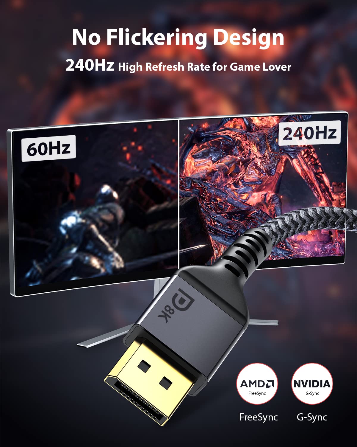 VESA Certified DisplayPort Cable 1.4, Maxonar 8K 10ft/ 3M DP Cable Cord (8K@60Hz, 4K@144Hz, 1080P@240Hz) Display Port HBR3 32.4Gbps, HDCP 2.2