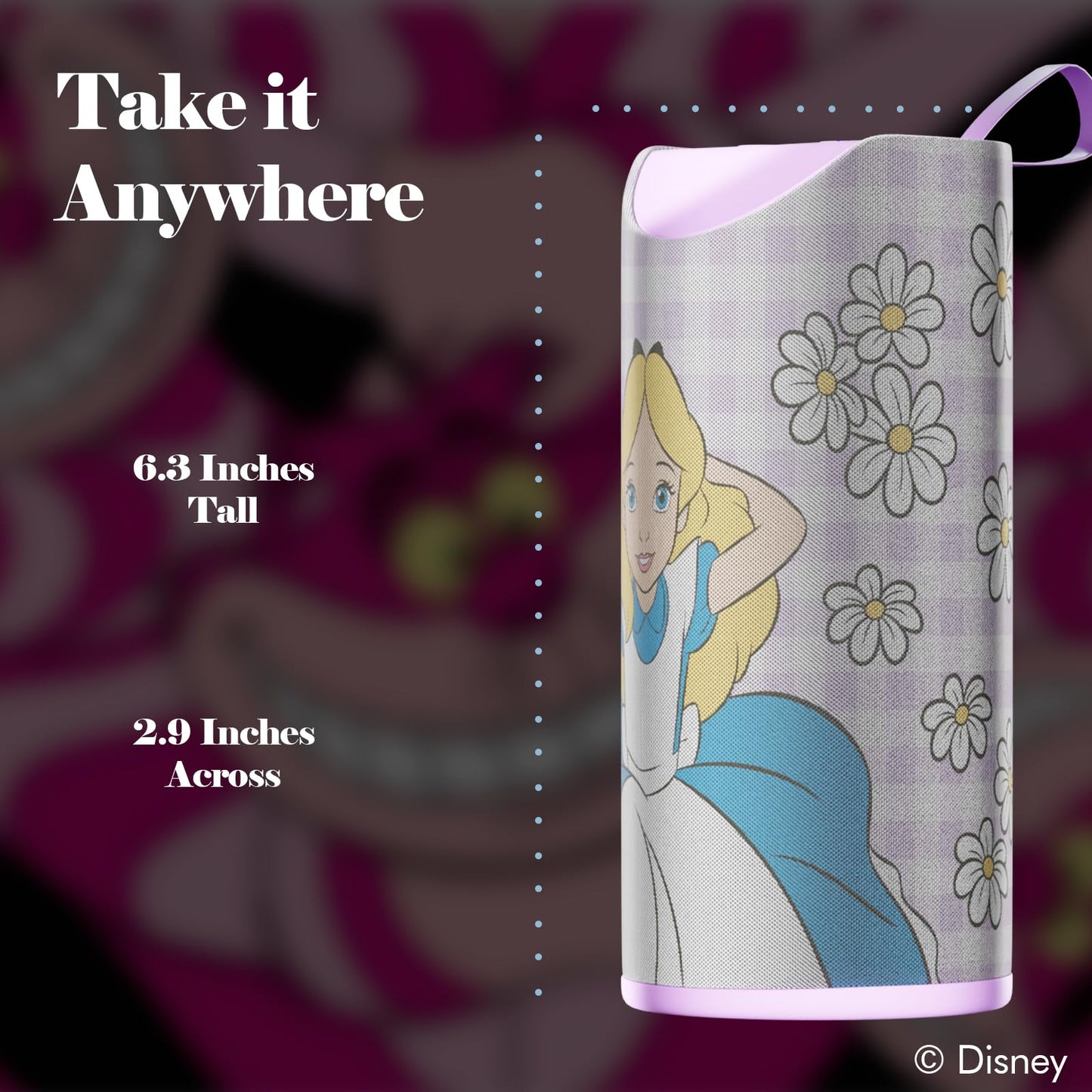 iJoy Disney Alice in Wonderland Bluetooth Speaker- Alice Splashproof Wireless Speaker W/ 3 Hrs Playtime/SD Slot/FM Radio- Alice in Wonderland Gifts