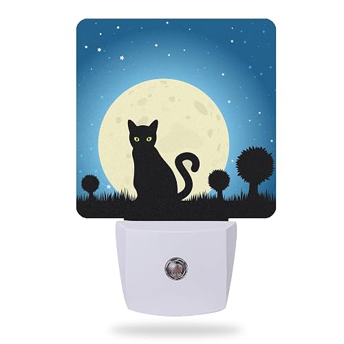 AOWULA Halloween Night Lights Plug into Wall,Black Cat Moon Night Light Dusk to Dawn Sensor LED Lamp 0.5W for Boys/Girls/Women/Men Decorations Room