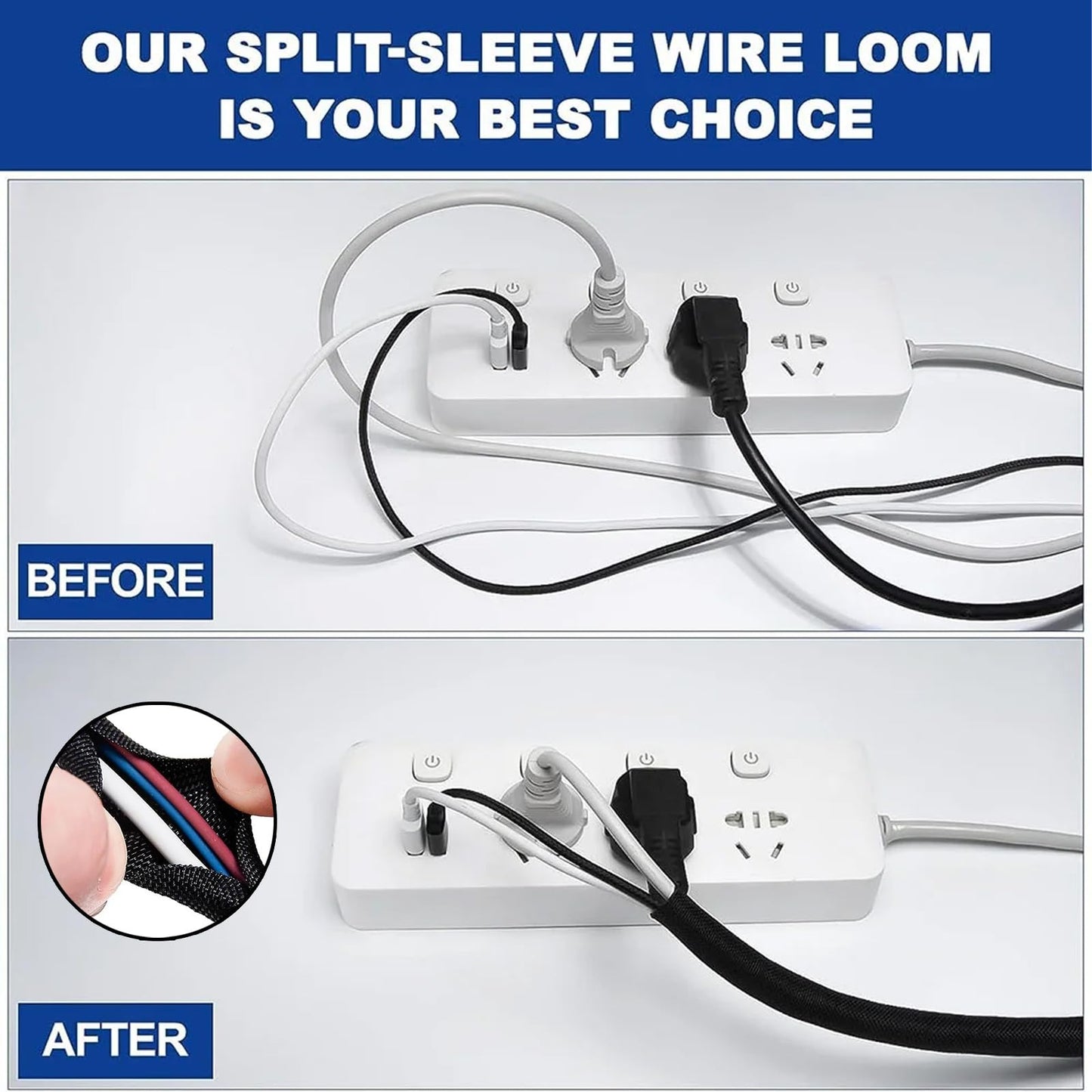 10ft 1 inch Cable Hider Wire Loom, Cable Sleeve Cord Protector for USB Cable, Wire Protector Management for Computer Electrical Wire Power Cord Audio