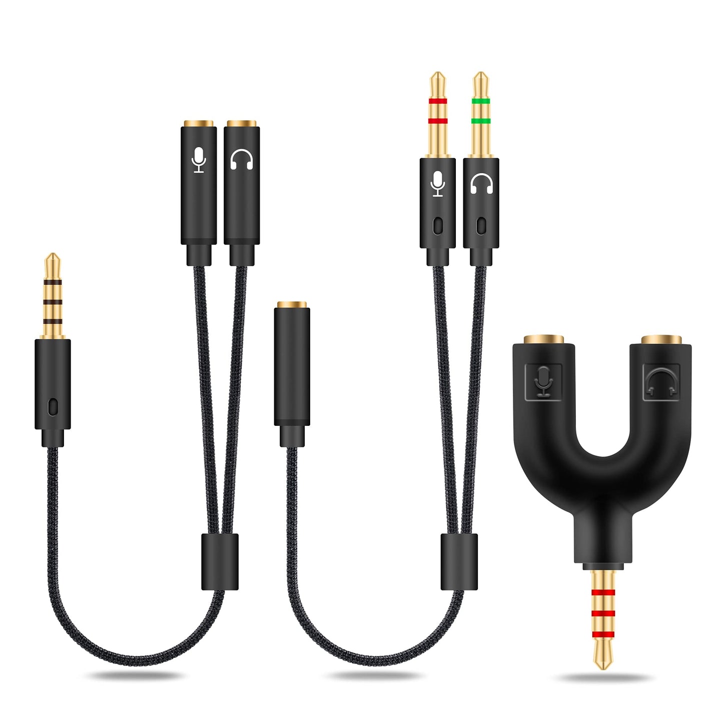 HIEbee 2 in 1 3.5mm Headphone Splitter Adapter (Microphone + Audio) Female to Male&Male to Female Stereo Jack Y Cable Compatible for PS4,PS5,Nintendo