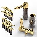 FosPower Right Angle Banana Plugs (12 Pairs / 24 pcs), Closed Screw 24K Gold Plated Banana Speaker Plug Connectors for Speaker Wire, Wall Plate, Home