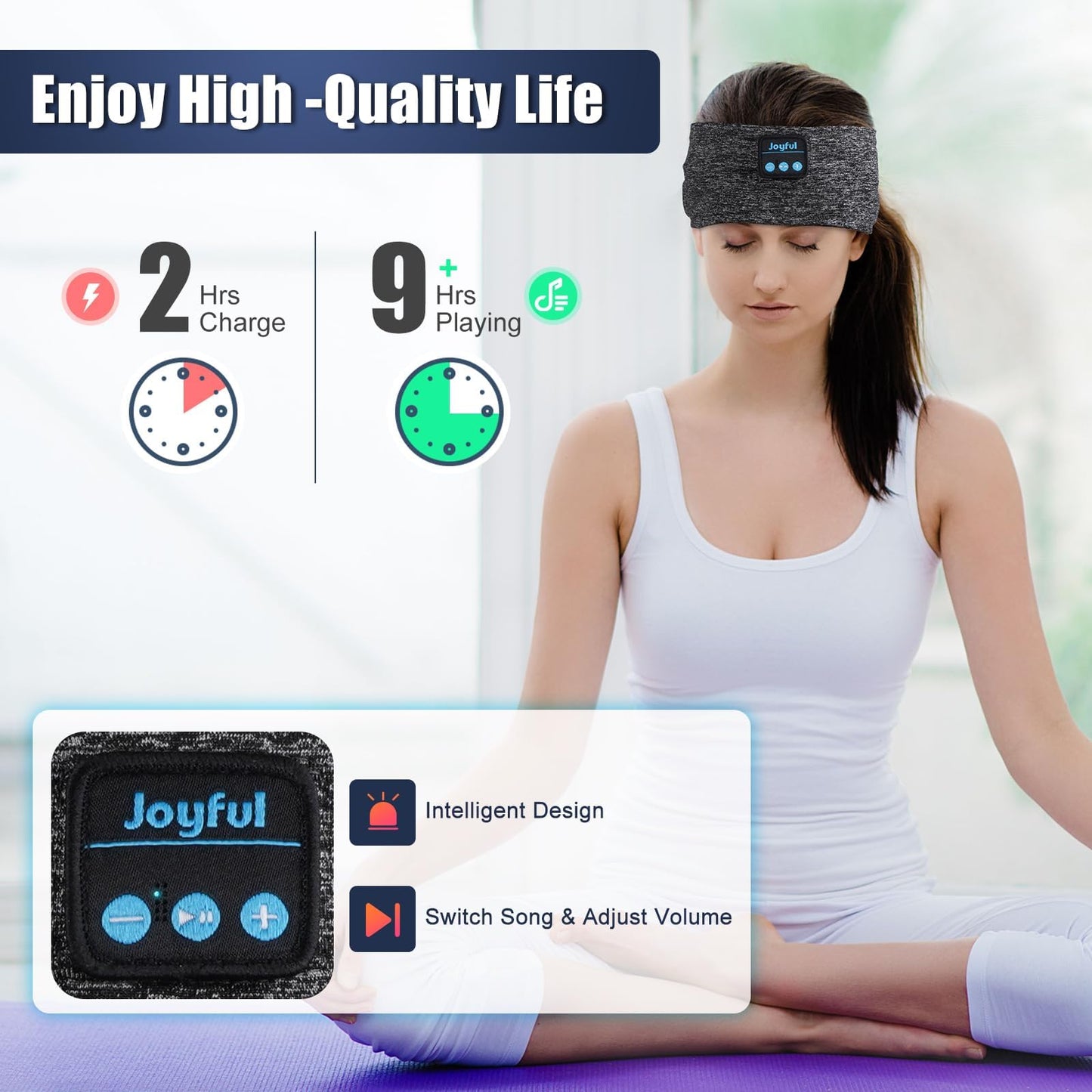 Sleep Headphones Bluetooth 5.3 Headband, Sports Wireless Earphones Sweat Resistant Earbuds with Ultra-Thin HD Stereo Speakers, Sleep Mask…