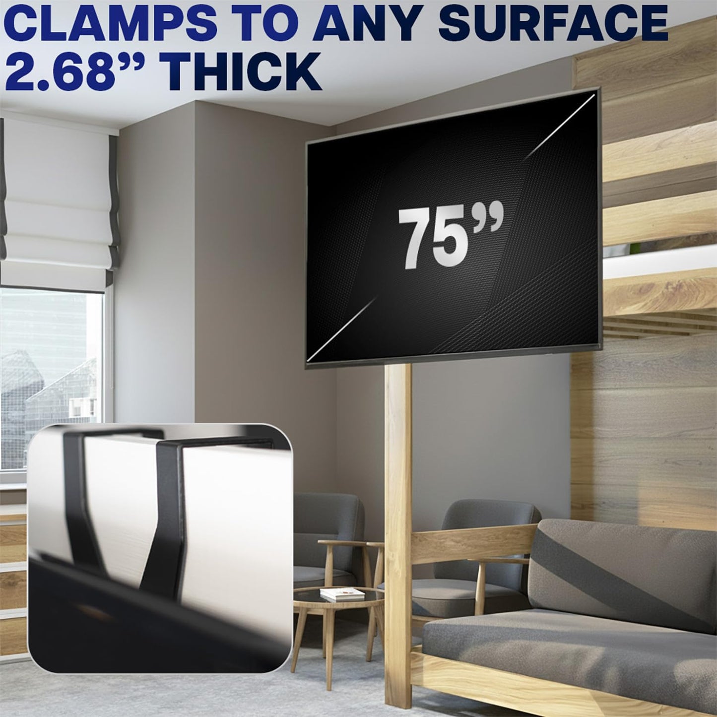 VIVO TV Hanger Bracket for 42 to 75 inch Flat and Curved Screens, Light Weight Steel Design, Height Adjustable Cross Bar, Loft Bed, Thin Door TV