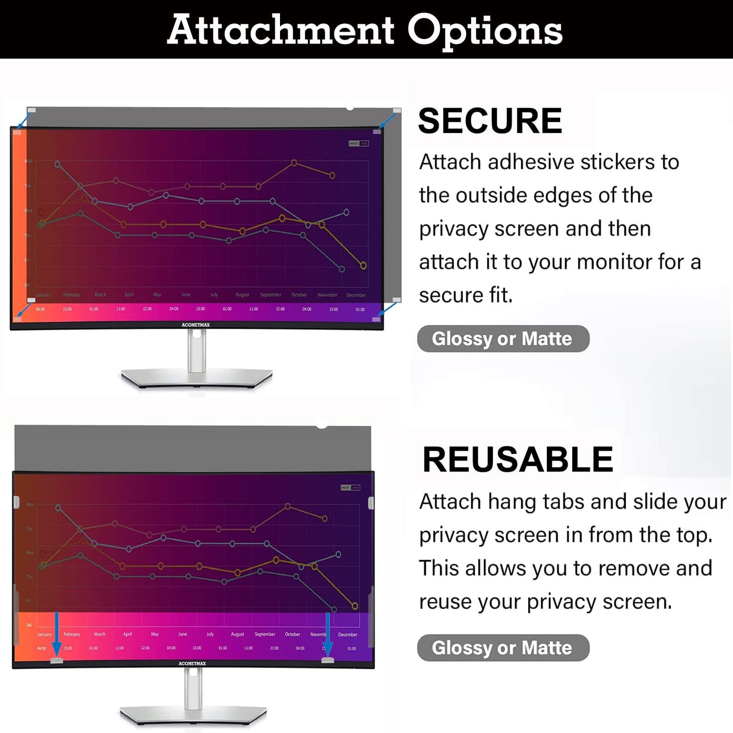 ACONETMAX 32 Inches Privacy Screen Filter for Computer 16:9 Widescreen Monitor | Privacy Shield | Anti Glare | Blue Light Filter | Eye Protection |