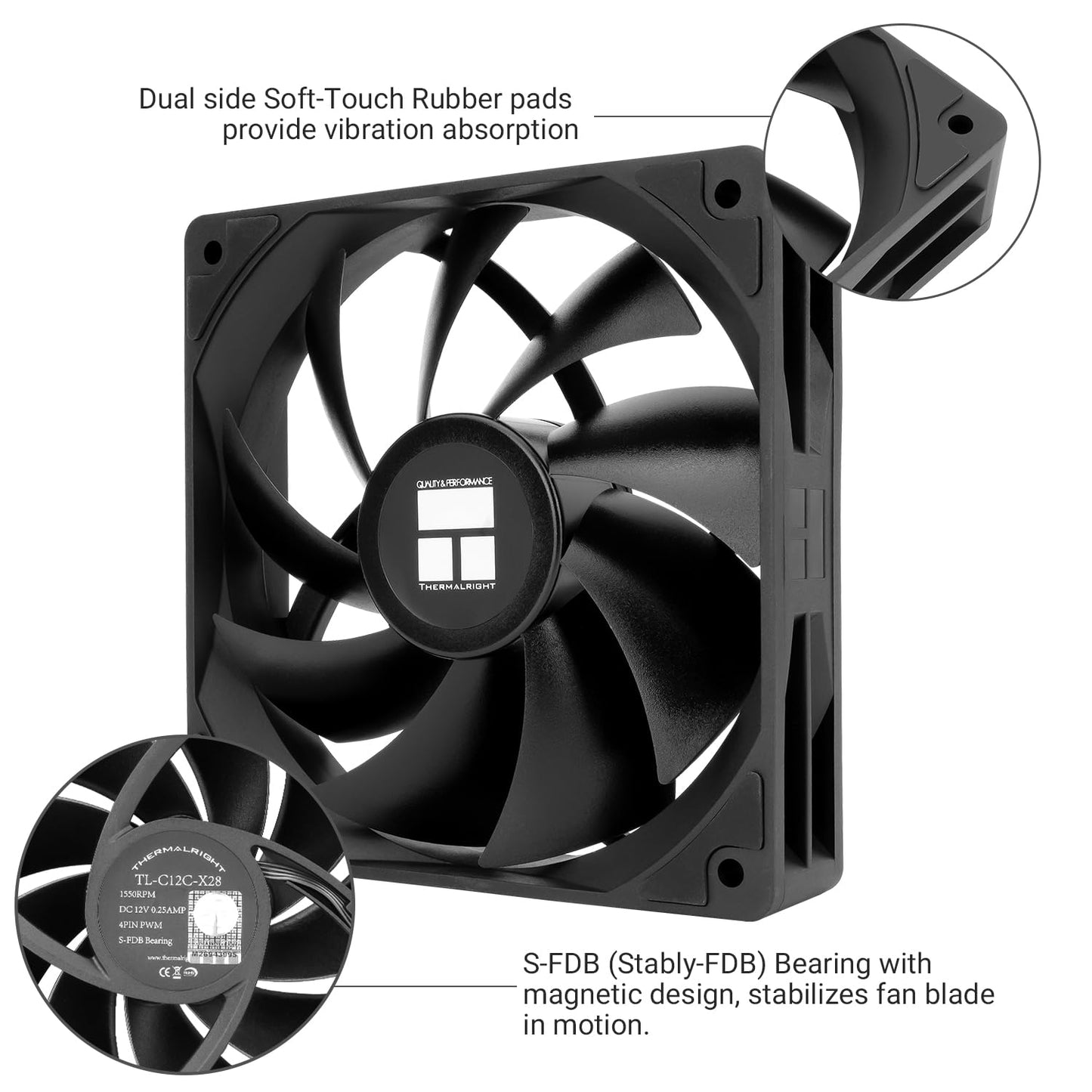 Thermalright TL-C12C-X28 X3 CPU Fan,Black Cooling Fan, PC Fan with 1550RPM Speed,120mm Computer Case Cooler Fan,PWM Control Fan for Case and Liquid