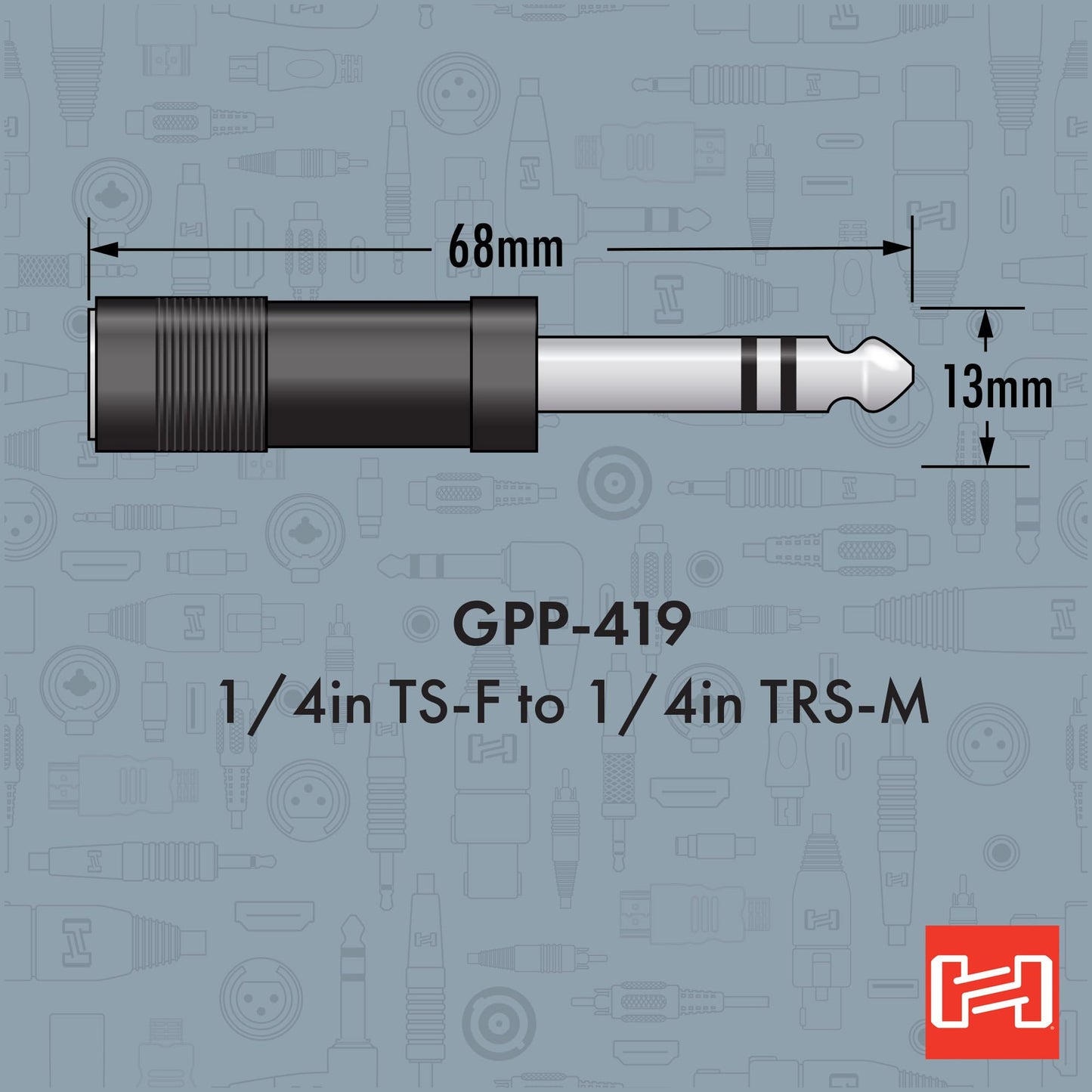 Hosa GPP-419 Adaptor, 1/4 Inch TS to 1/4 Inch TRS