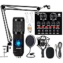 Podcast Equipment Bundle, BM-800 Mic Kit with Live Sound Card, Adjustable Mic Suspension Scissor Arm, Metal Shock Mount and Double-Layer Pop Filter