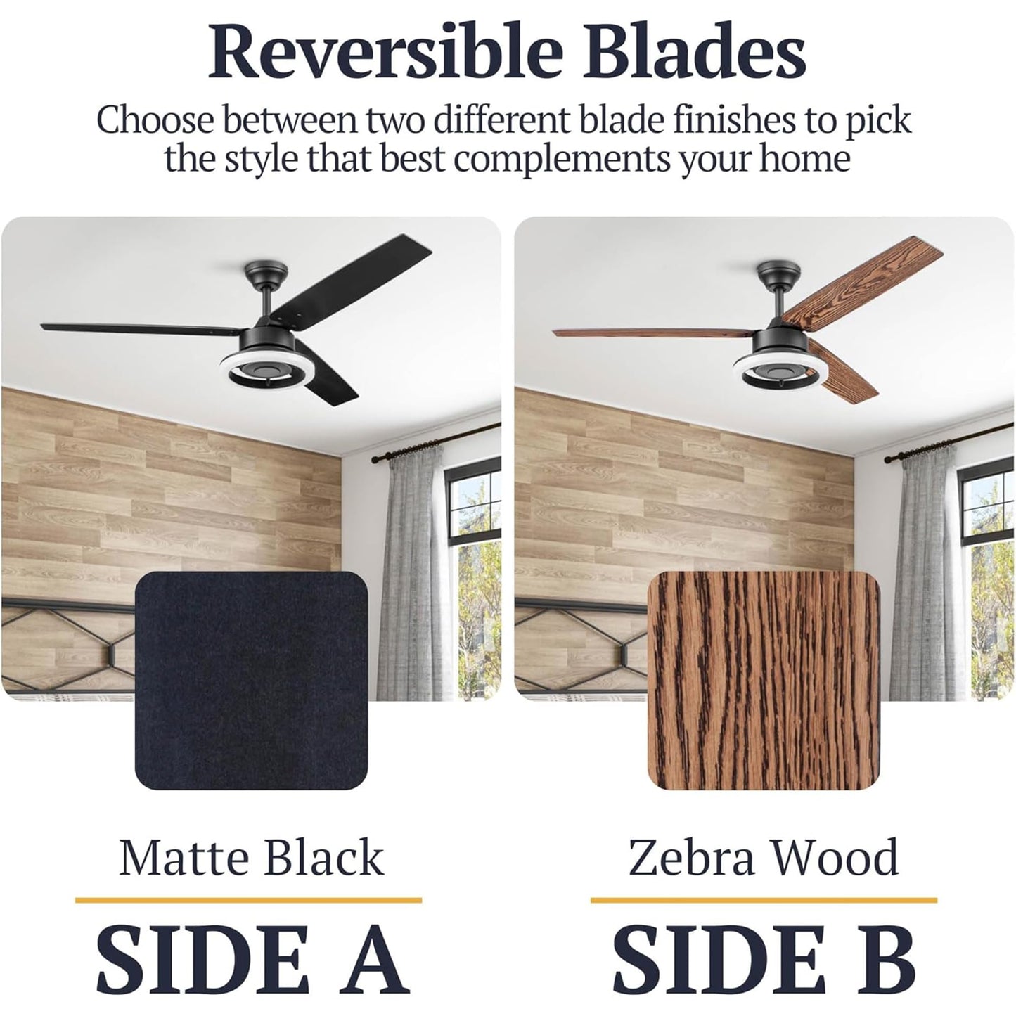 Prominence Home Orbis 52 Inch Modern Indoor Ceiling Fan with LED Light, Remote Control, Reversible Motor, 3 Dual Finish Blades, Matte Black