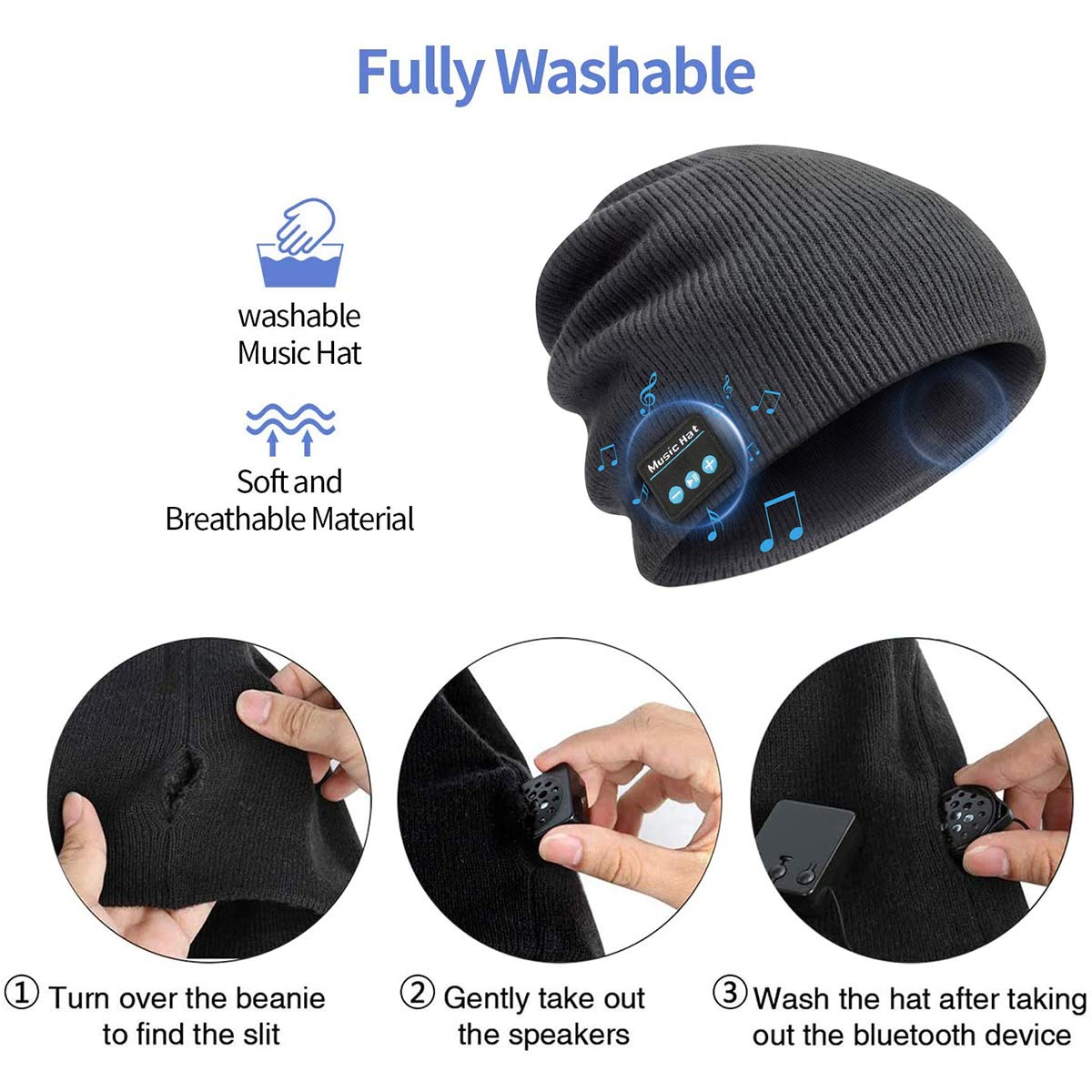 Bluetooth Beanie Hat Wireless Headphone Cap Music Soft Hat with Stereo Speakers,Winter Knit Hat Mic Hands-Free for Men Women Teenagers Sports Fitness…