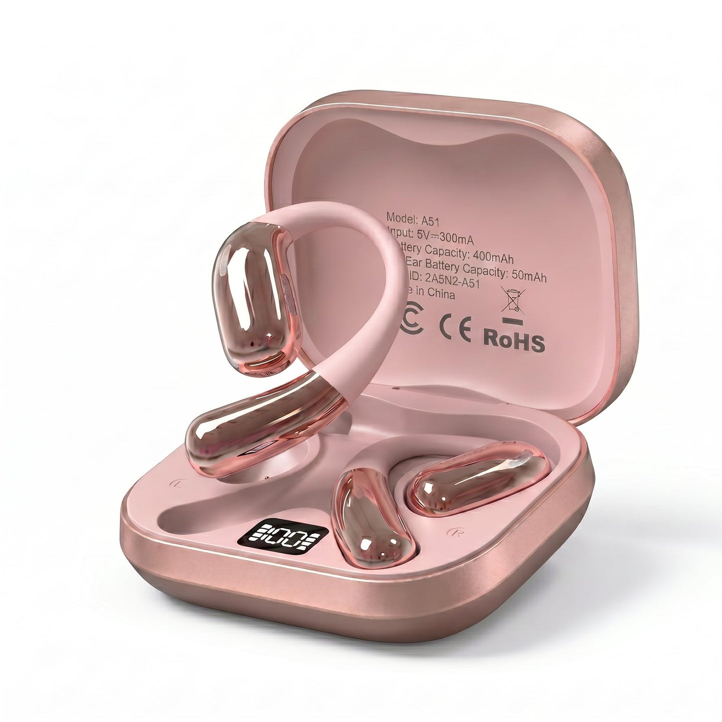 Open Ear Headphones, Wireless Headphones with Smart Digital Display & Mic