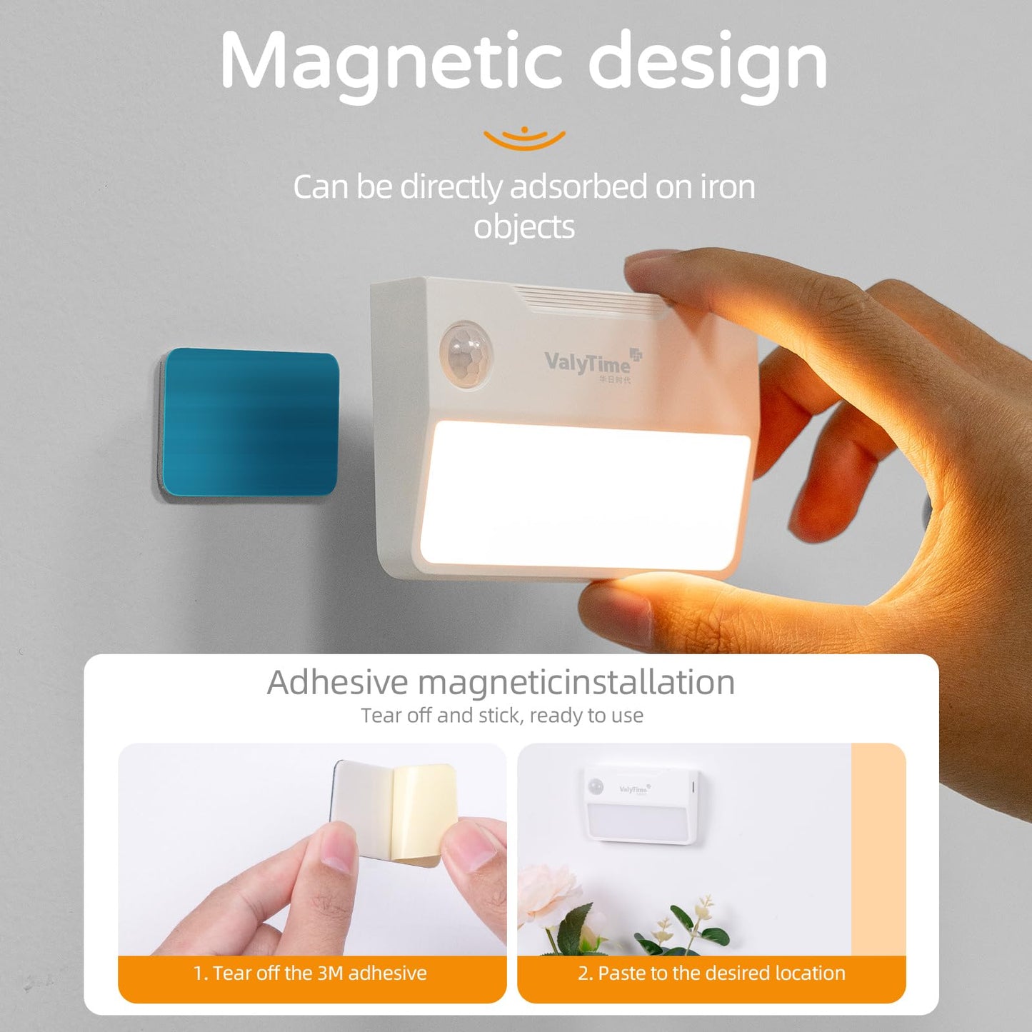 Valytime 6 Pack Large Area LED Step Light, Rechargeable Motion Sensor Stair Lights Indoor, Ultra-Wide Rectangle Wall Washer, Warm White Step Lighting