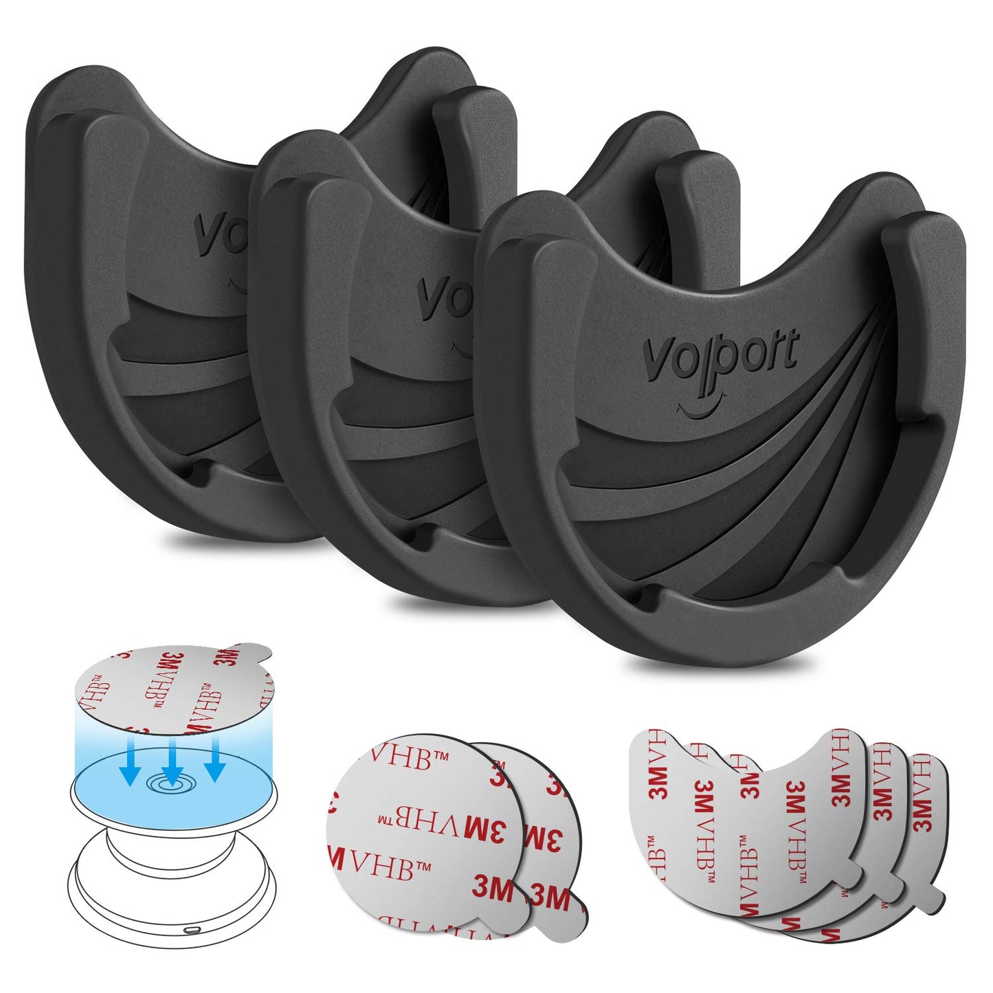 Car Mounts for Socket Grips, 3 Pack Pops Silicone Phone Holder for Collapsible Expanding Stand / Swappable Socket Users with Base Adhesive Replacement