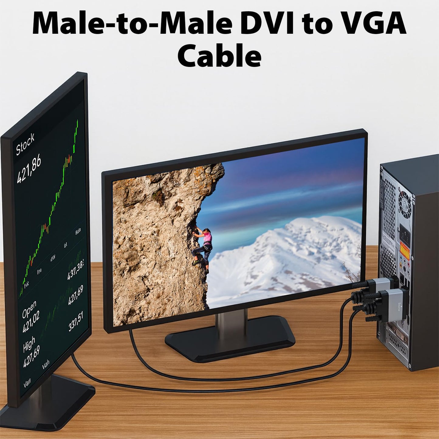 Cyberguys! DVI to VGA Cable 6ft, Male to Male DVI-D to VGA Adapter Cord with Secure Latch, Gold-Plated Connectors - Plug and Play Adapter Cable