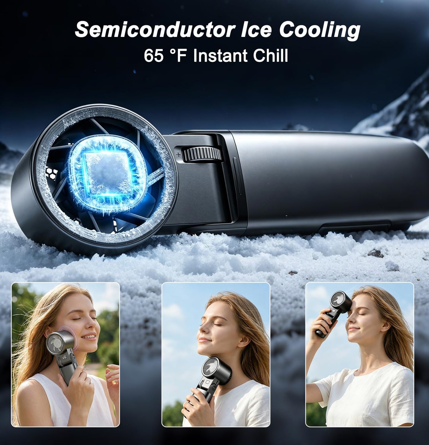 Portable Handheld Fan with Ice Cooling Plate & Flashlight, Metal Personal Mini Turbo Hand Held Fans 6000mAh Rechargeable,1-199 Speeds,14000RPM Travel