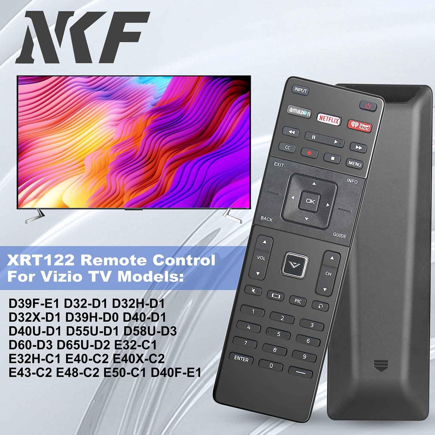 XRT122 Universal Remote Control for All Vizio TV Remote Replacement, with Amazon Netflix IHeart Radio Internet APP Key, Replace E-Series D-Series LED